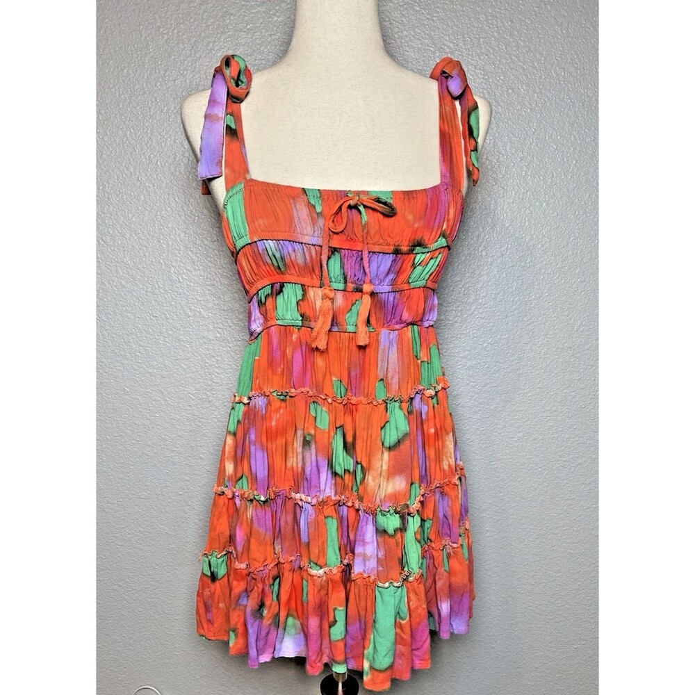 C & V Chelsea & Violet fit & flare elastic tiered strappy summer mini dress sz M